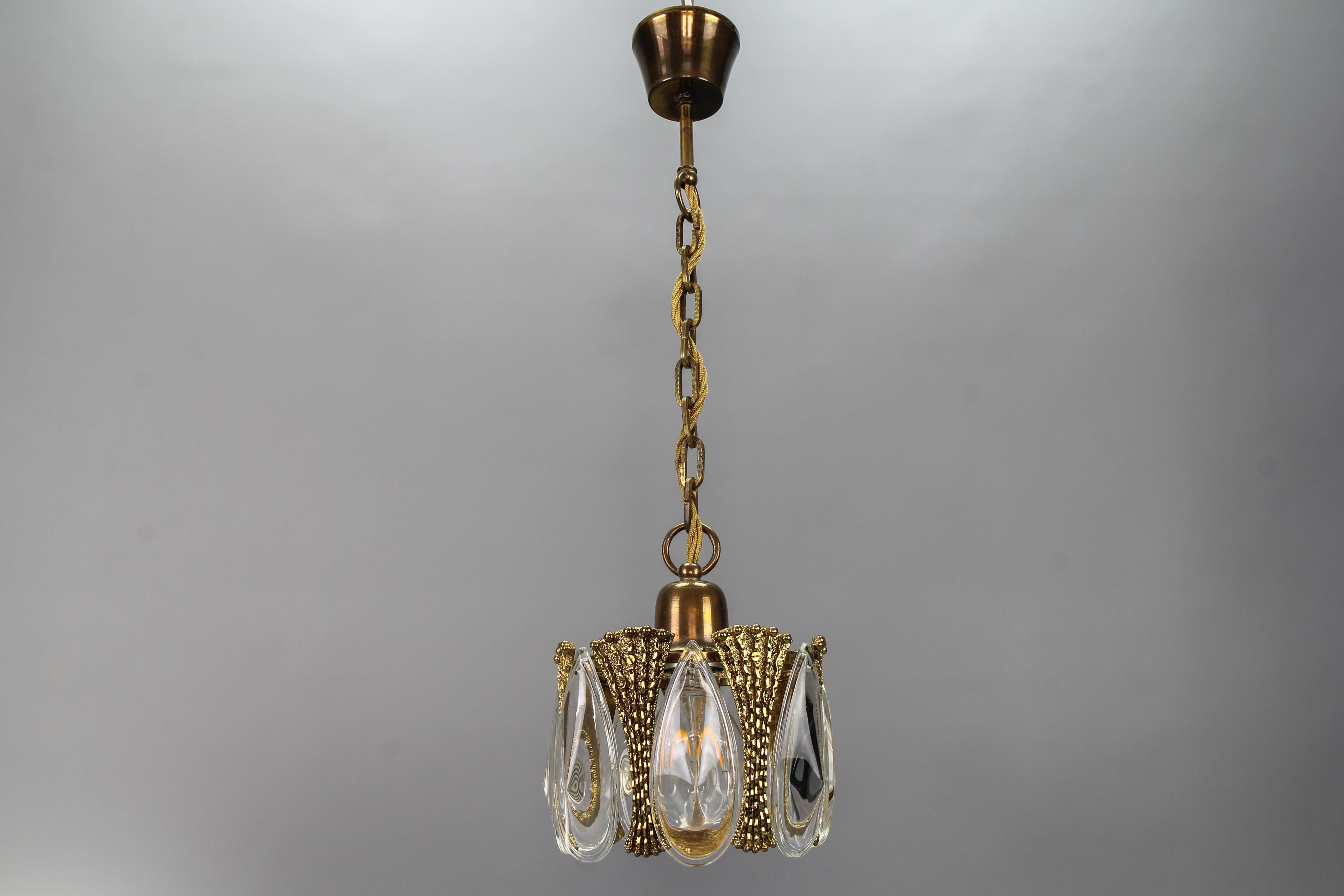 Midcentury Brass and Glass Pendant Light, 1970s 1