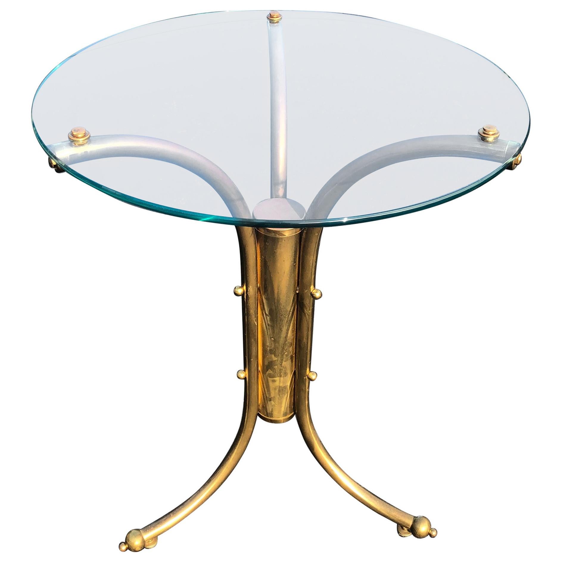 Midcentury Brass and Glass Round Bistro Table