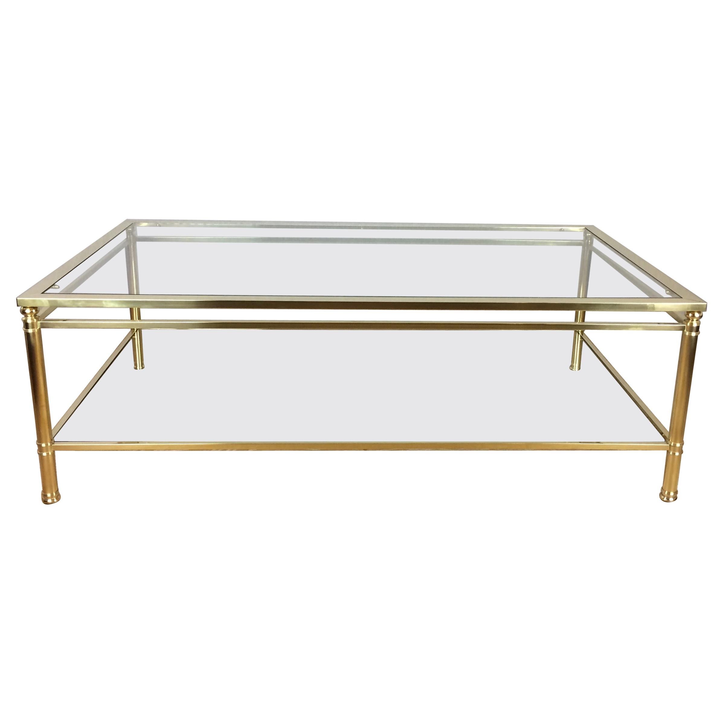 Midcentury Brass and Glass Tow-Tiered Coffee Table Attributed to Maison Jansen