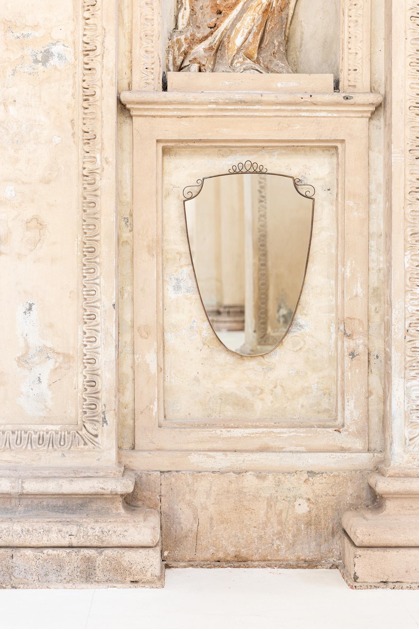 Mid-Century Modern Midcentury brass and glass wall mirror in the style of Gio Ponti, Italy 1950 