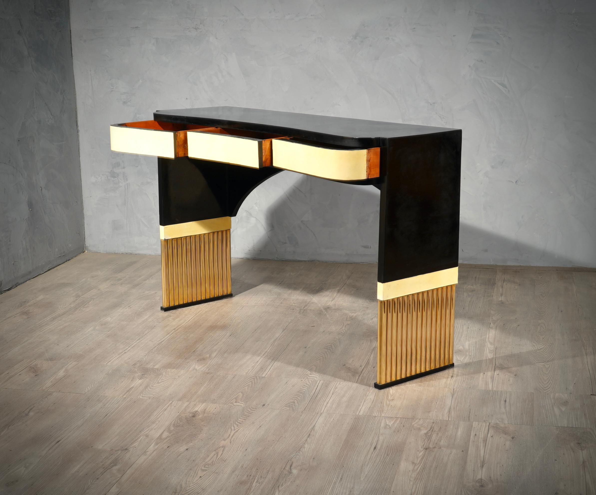 MidCentury Brass and Goatskin Console Table, 1950 2