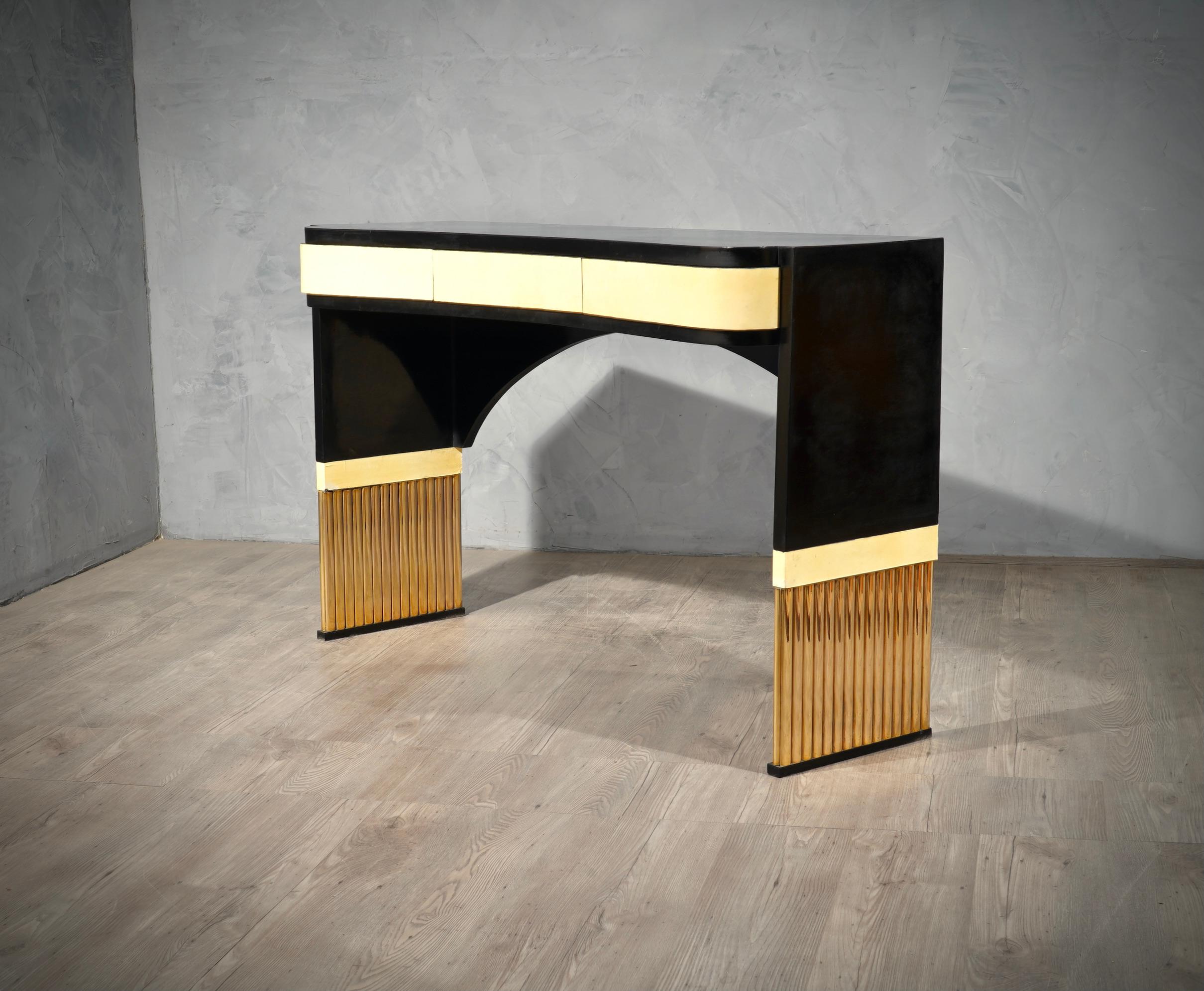 MidCentury Brass and Goatskin Console Table, 1950 3