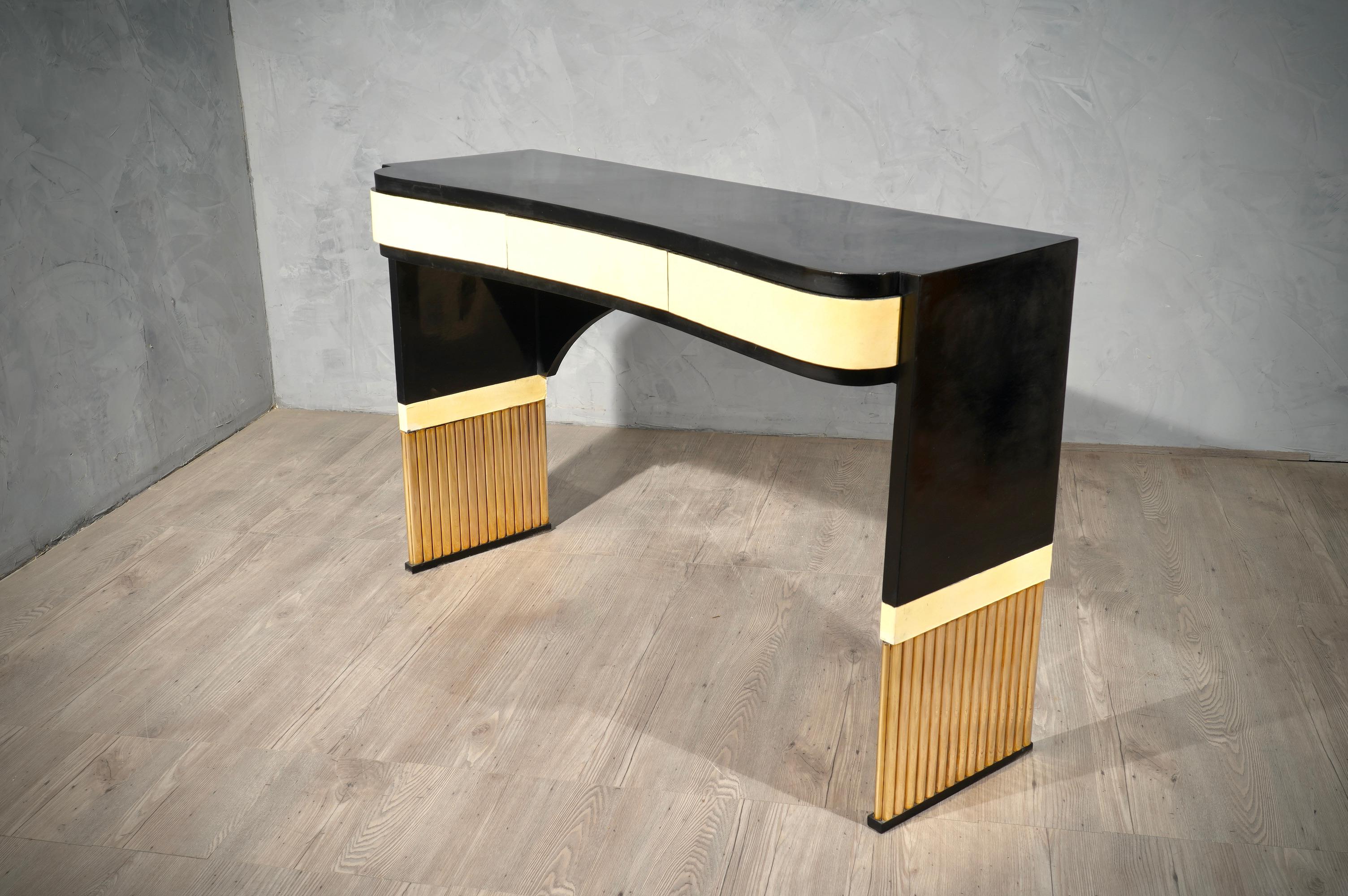 MidCentury Brass and Goatskin Console Table, 1950 4