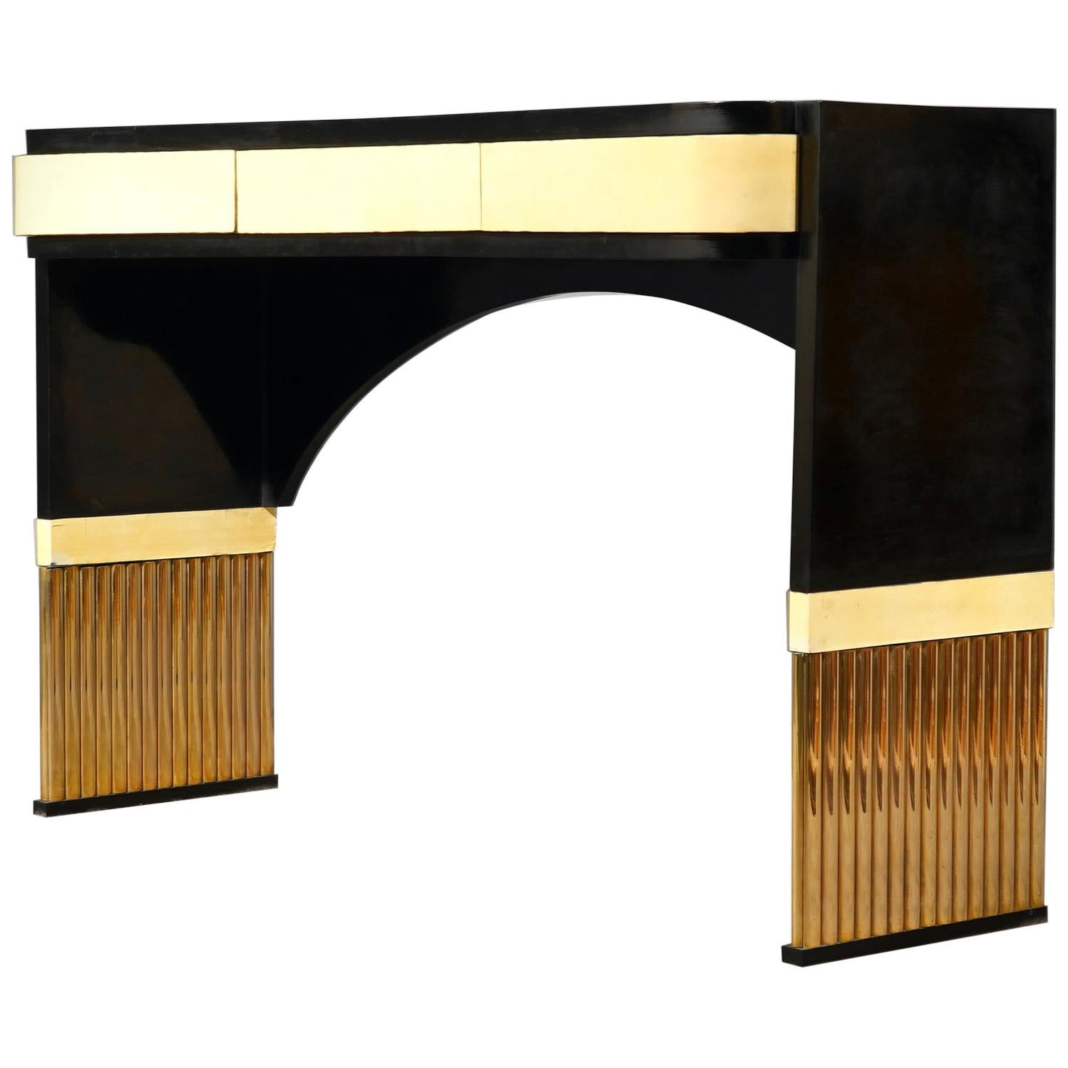 MidCentury Brass and Goatskin Console Table, 1950