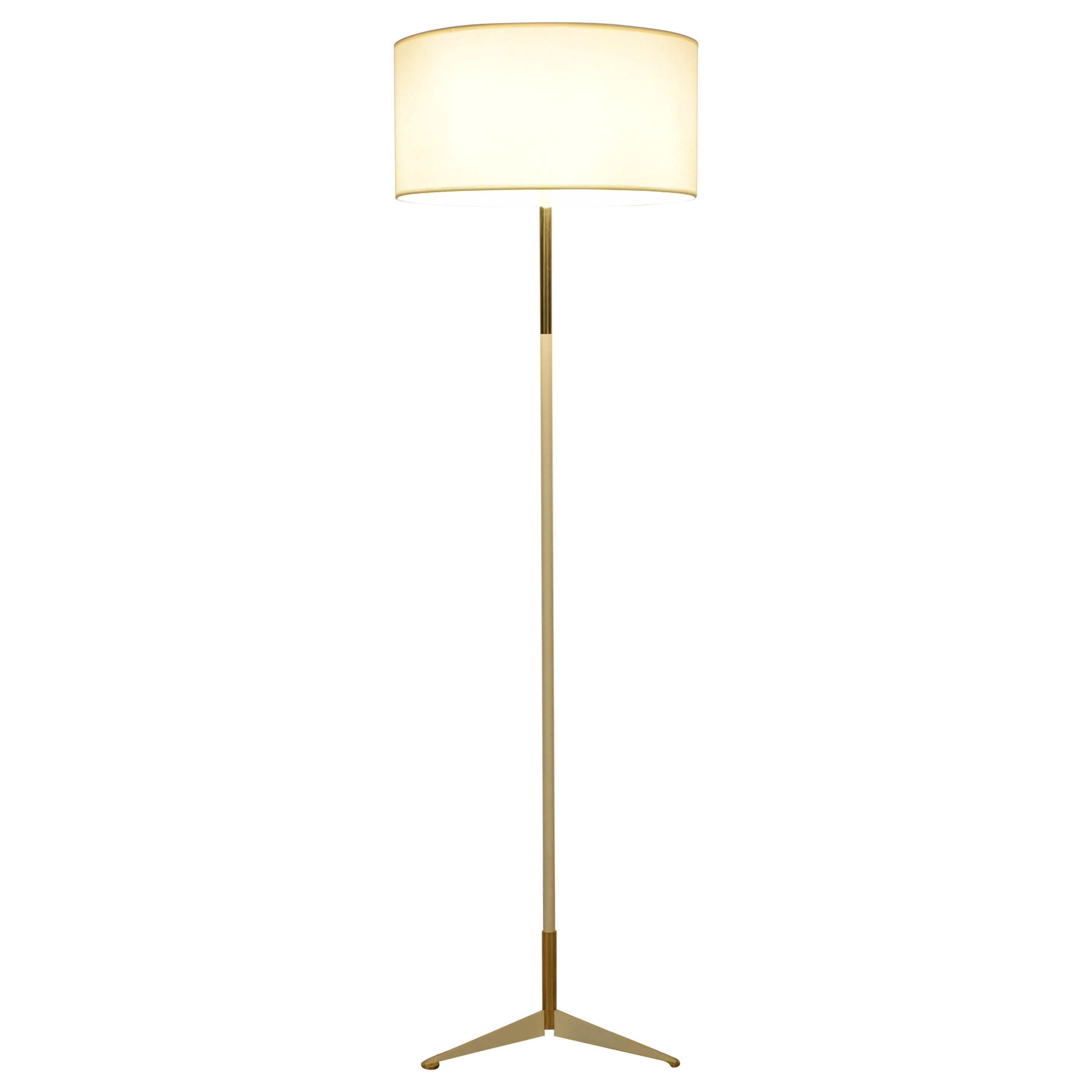 Midcentury Brass and Lacquered Metal Floor Lamp