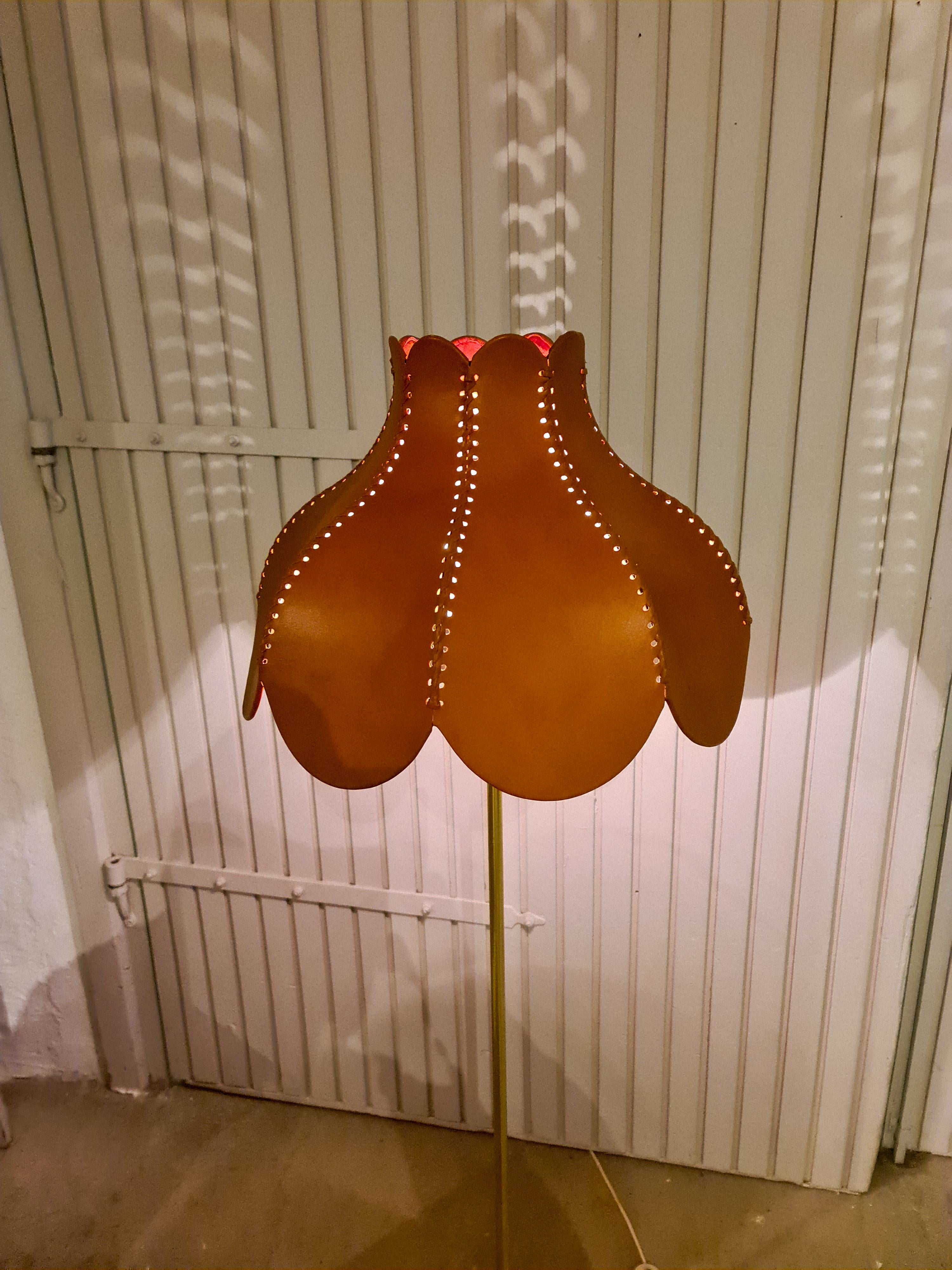 Midcentury Brass and Leather Floor Lamp by Hans-Agne Jakobsson, 1970s 5