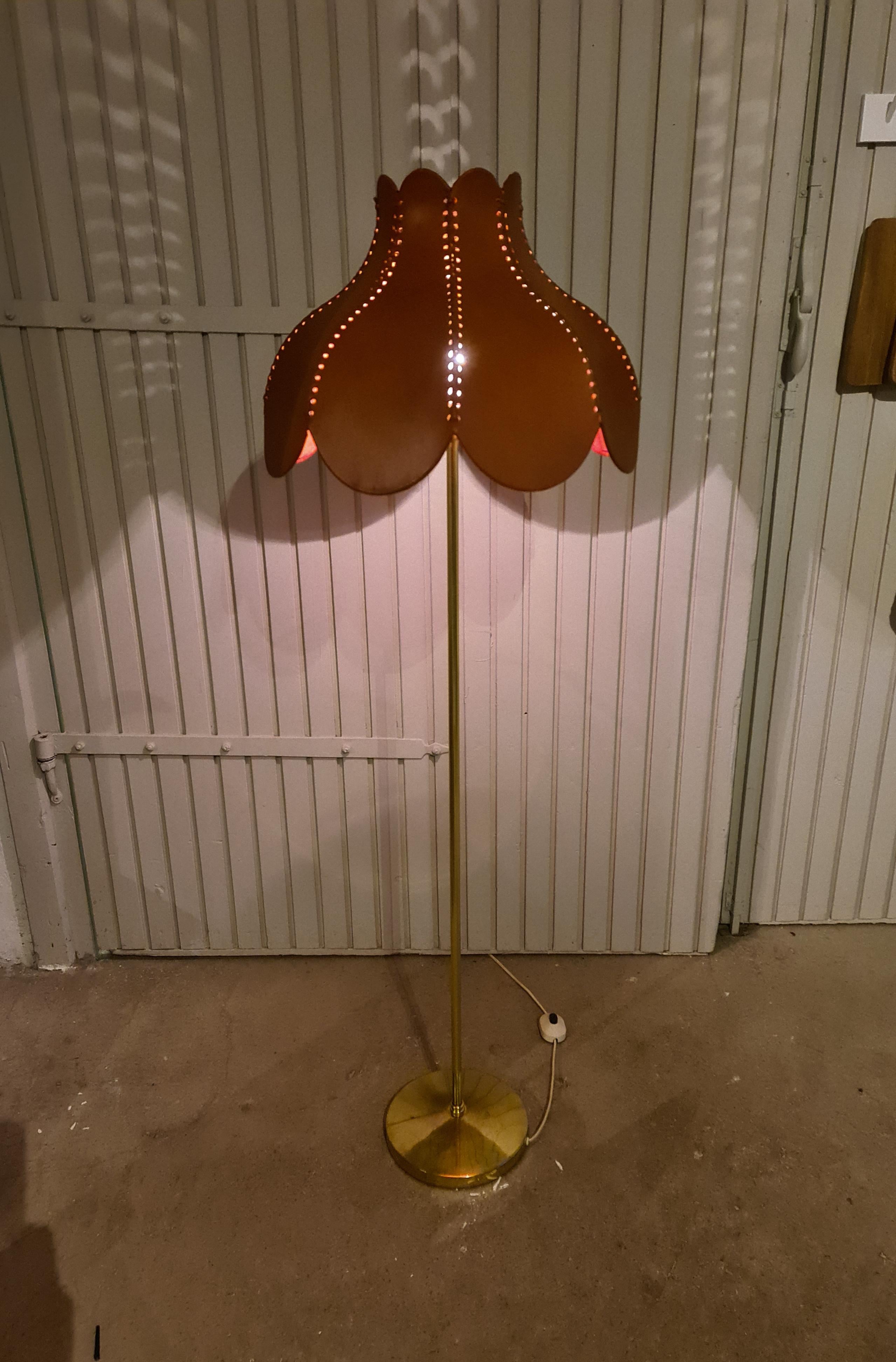 Mid-Century Modern Midcentury Brass and Leather Floor Lamp by Hans-Agne Jakobsson, 1970s