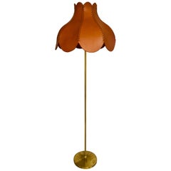 Midcentury Brass and Leather Floor Lamp by Hans-Agne Jakobsson, 1970s
