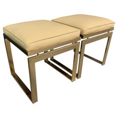 Midcentury Brass and Leather Stools in the Style of Baughman