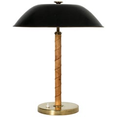 Midcentury Brass and Leather Table Lamp from Böhlmarks
