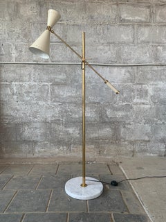 Midcentury brass and marble diablo Stilnovo style floor lamp, Italy 1960s