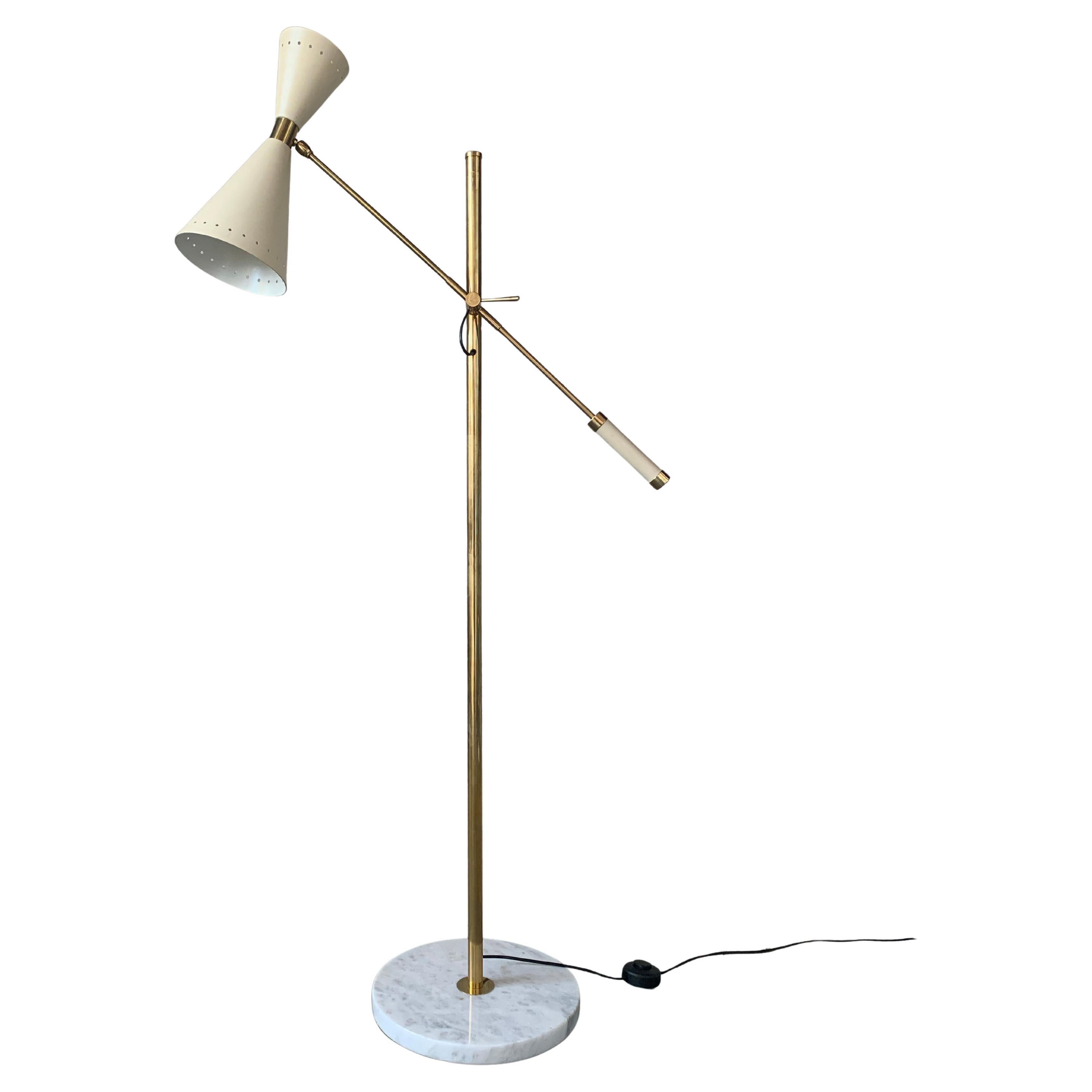 Midcentury brass and marble diablo Stilnovo style floor lamp, Italy 1960s