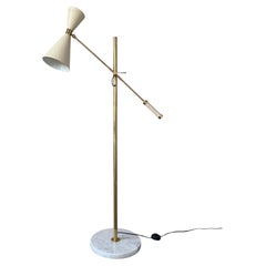 Midcentury brass and marble diablo Stilnovo style floor lamp, Italy 1960s
