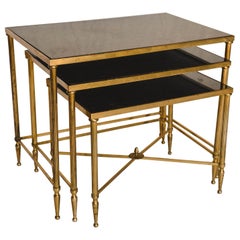 Vintage Midcentury Brass and Marble Nesting Tables