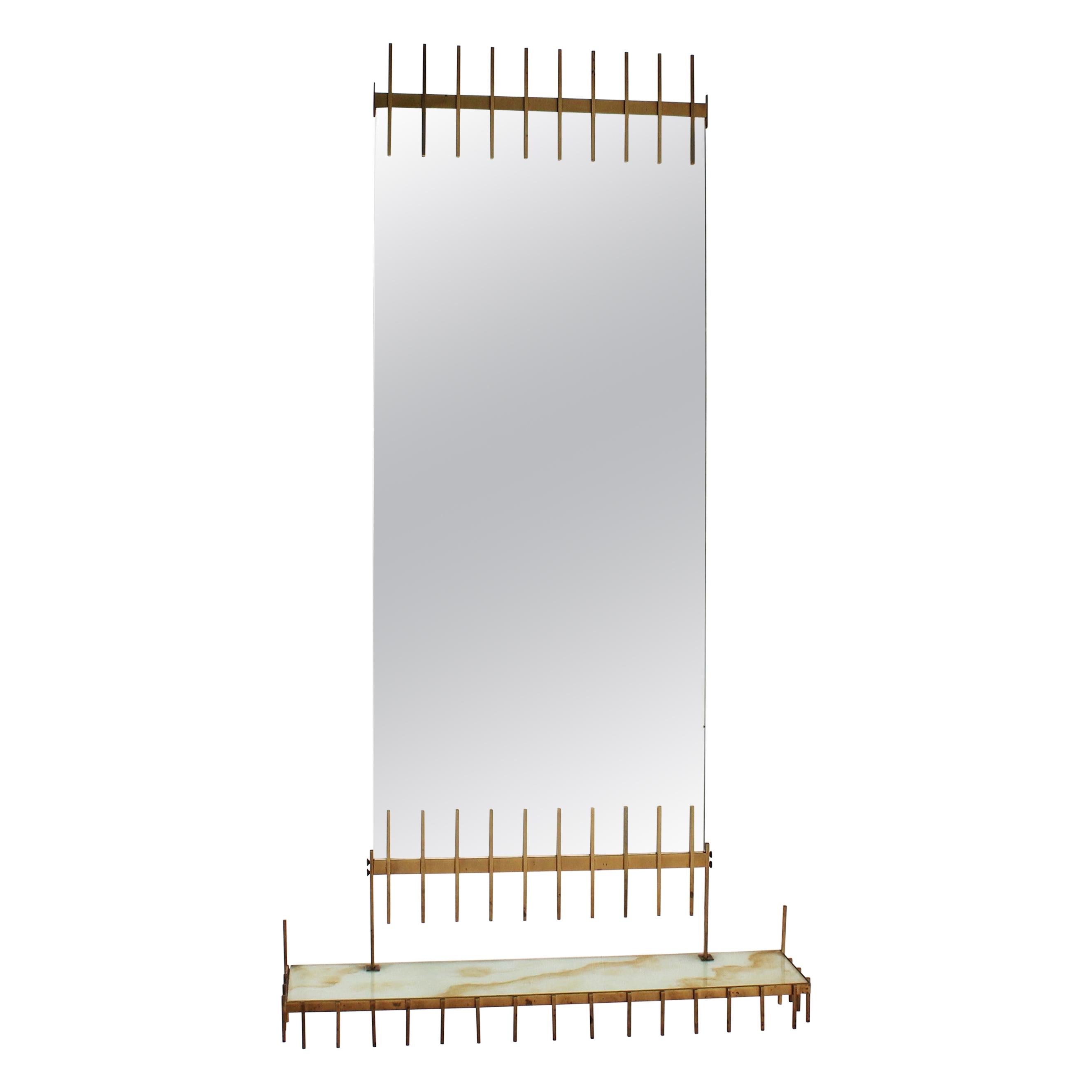 Midcentury Brass and Marbled Glass Mirror Console by Ettore Sottsass, Italy