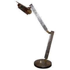 Midcentury Brass and Metal Adjustable Italian Table Lamp