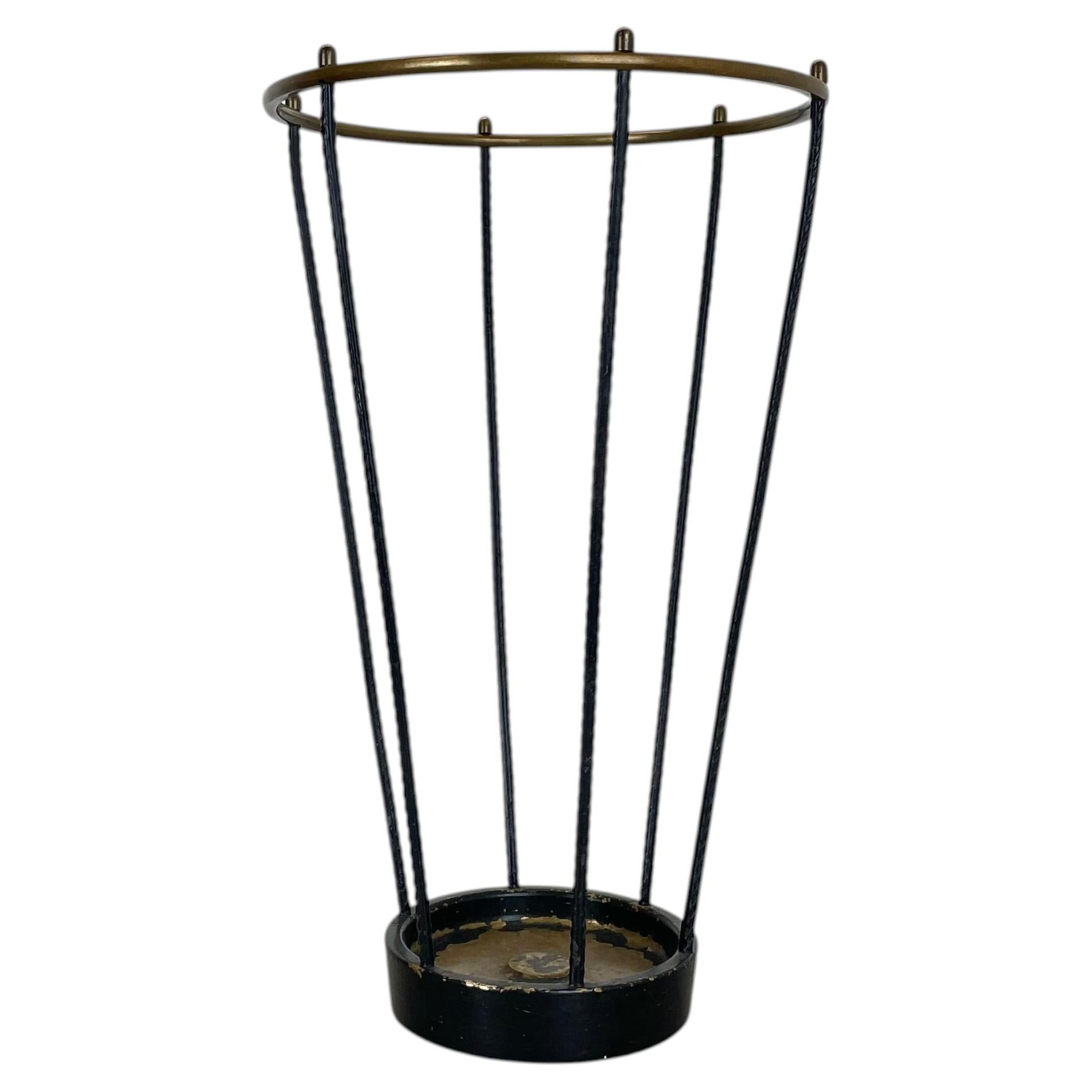 Midcentury Brass and metal BAUHAUS Style Umbrella Stand, France, 1950s
