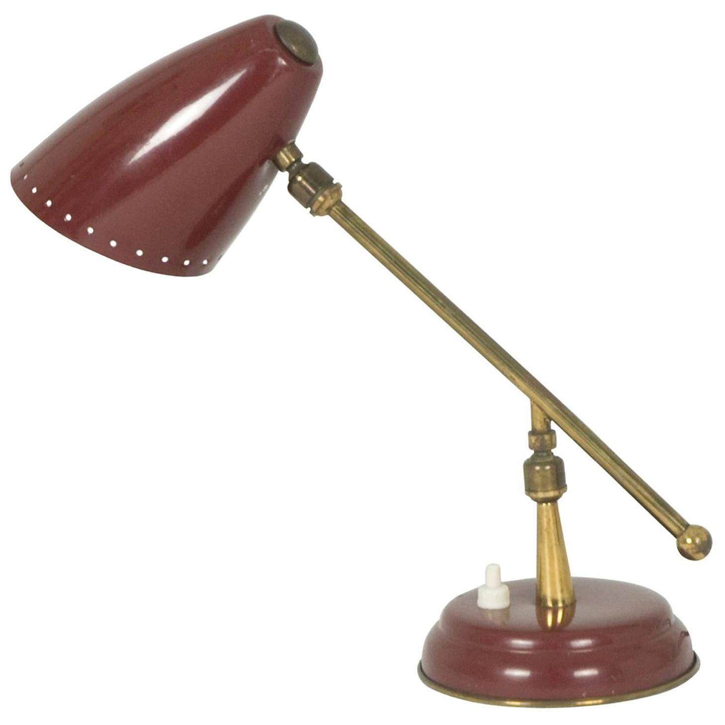 Midcentury Brass and Metal Italian Adjustable Table Lamp For Sale