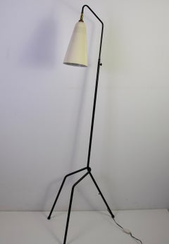 Lampada da terra a treppiede in ottone e metallo in stile Mid-Century, anni ’60, Francia