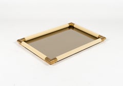 Serviertablett aus Messing und Spiegel aus der Jahrhundertmitte von Tommaso Barbi, Italien, 1970er Jahre