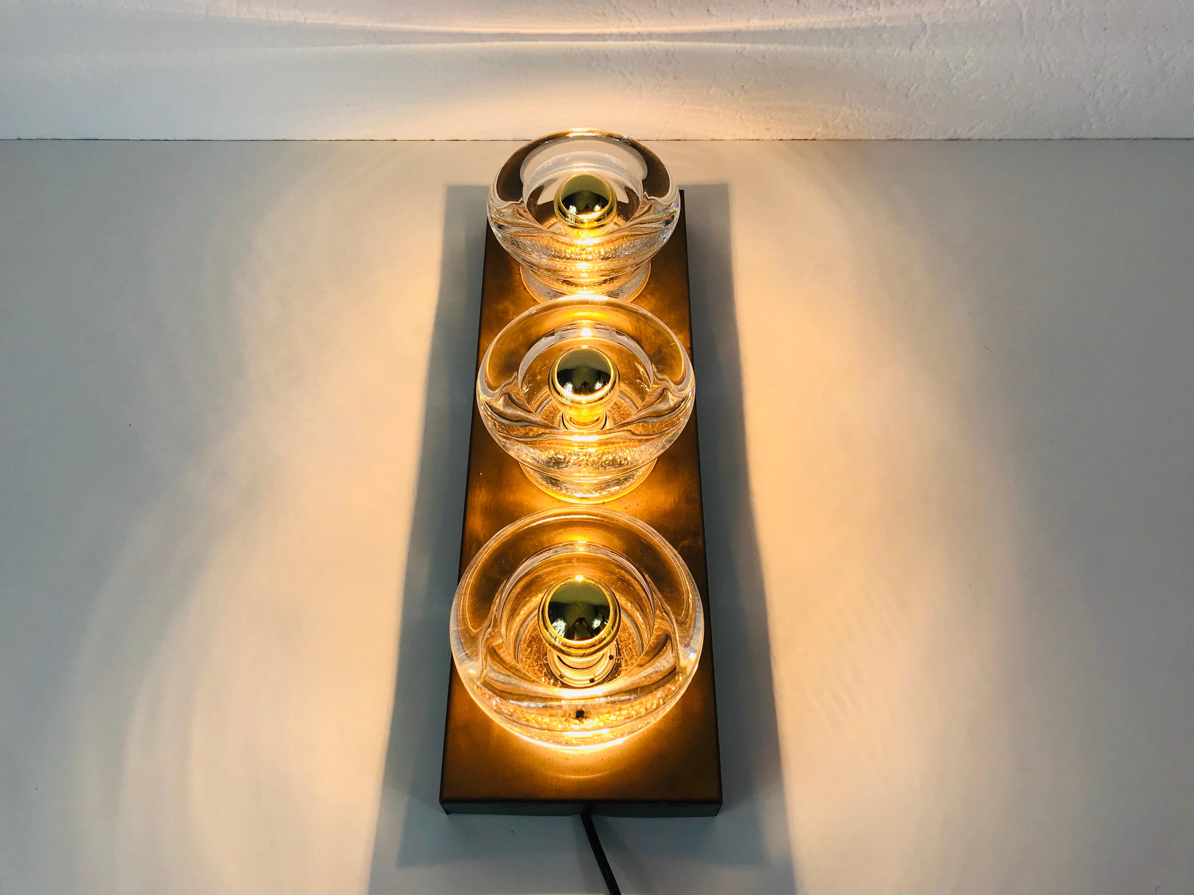 Midcentury Brass and Murano Glass Wall Lamp by Cosack, 1960s 8