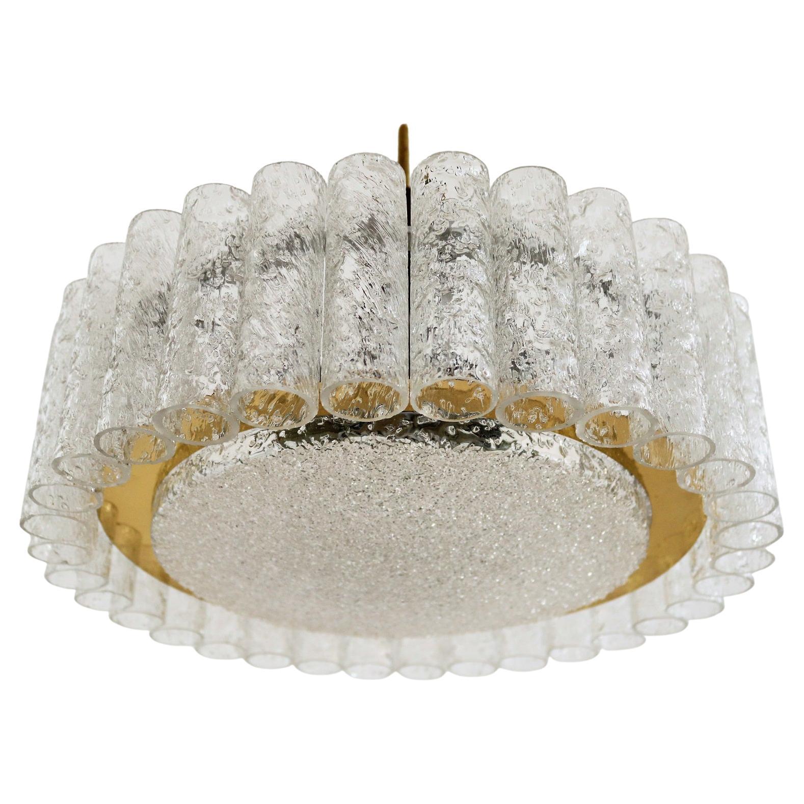 Large Murano Ice Glass Tubes Chandelier by Doria, Germany, 1970s For