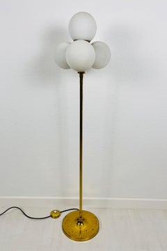 Midcentury Brass and Opaline Glass 4-Arm Floor Lamp by Kaiser, Germany, 1960s
