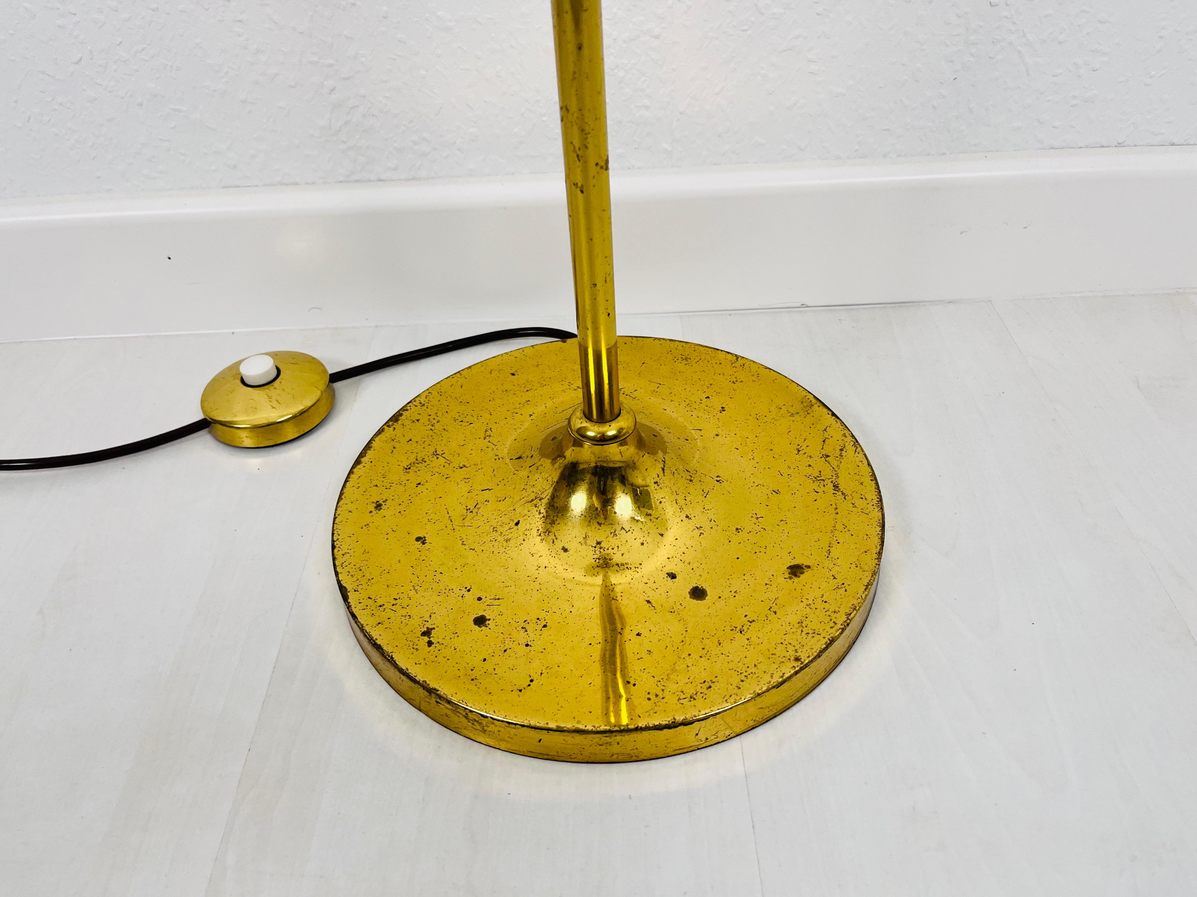 Midcentury Brass and Opaline Glass 4-Arm Floor Lamp by Kaiser, Germany, 1960s For Sale 1