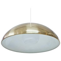 Midcentury Brass and Opaline Pendant Lamp by Bergboms, Sweden