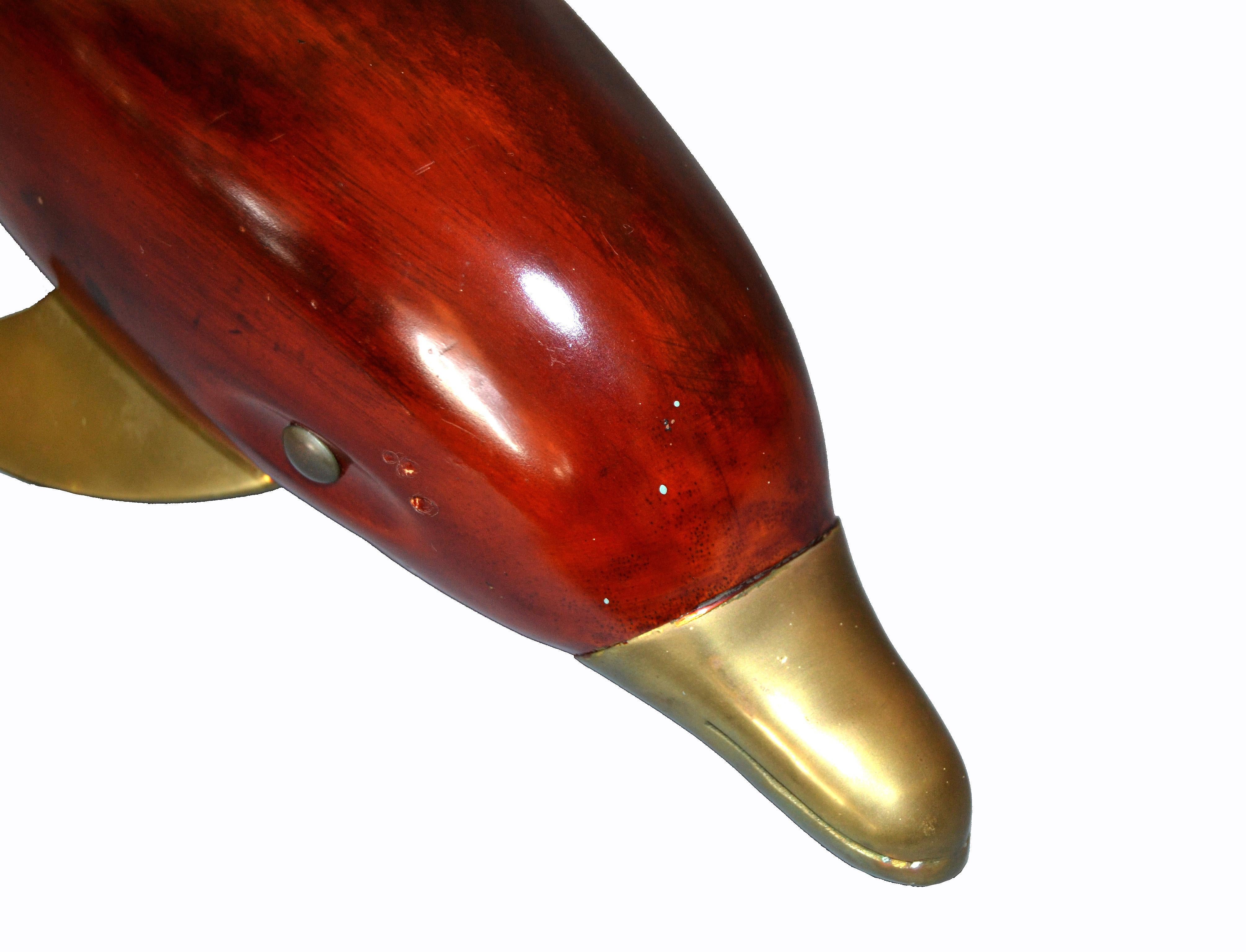 Midcentury Brass and Rosewood Dolphin Sculpture 2