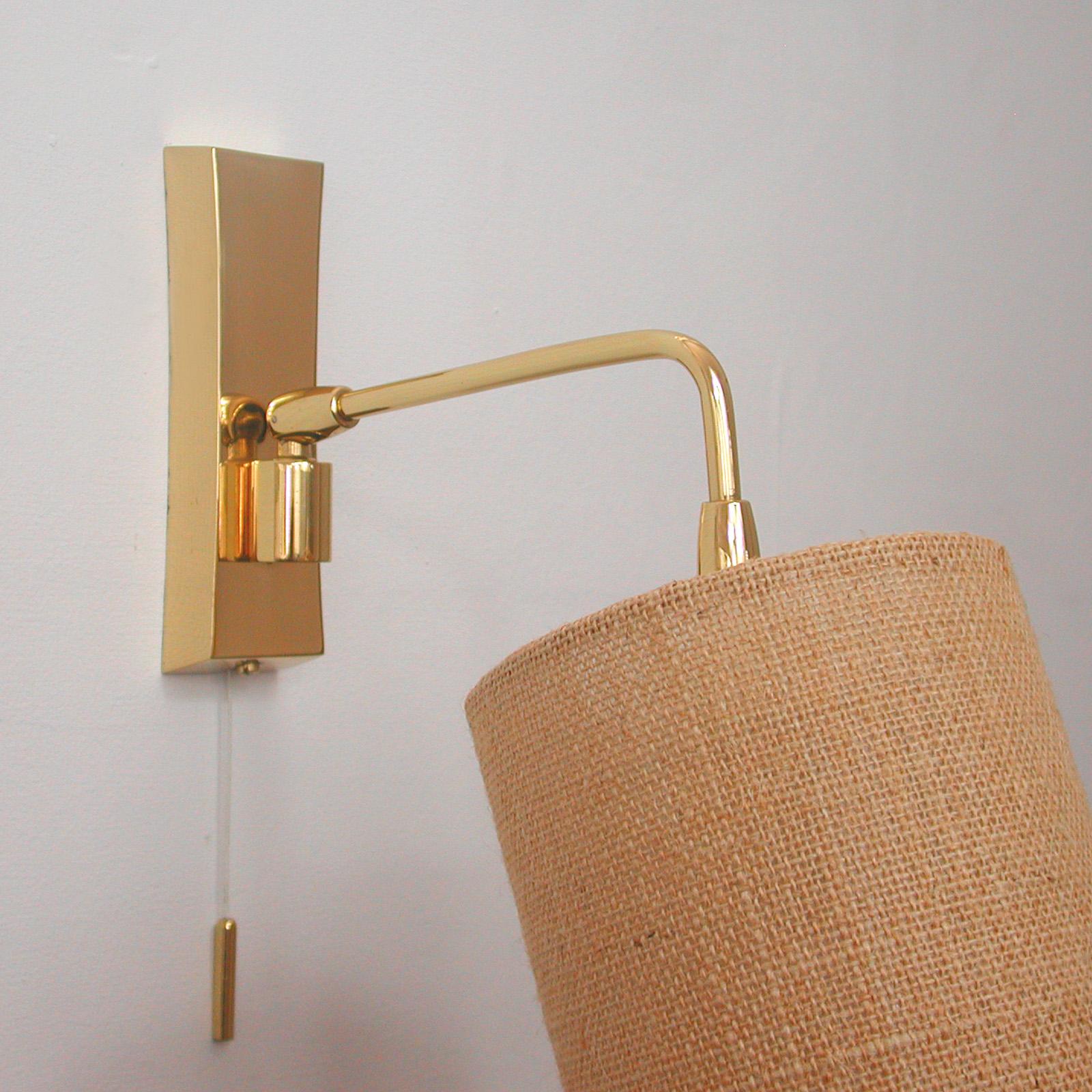 Midcentury Brass and Sisal Adjustable Sconce, Kalmar Attributed., Austria, 1960s For Sale 5