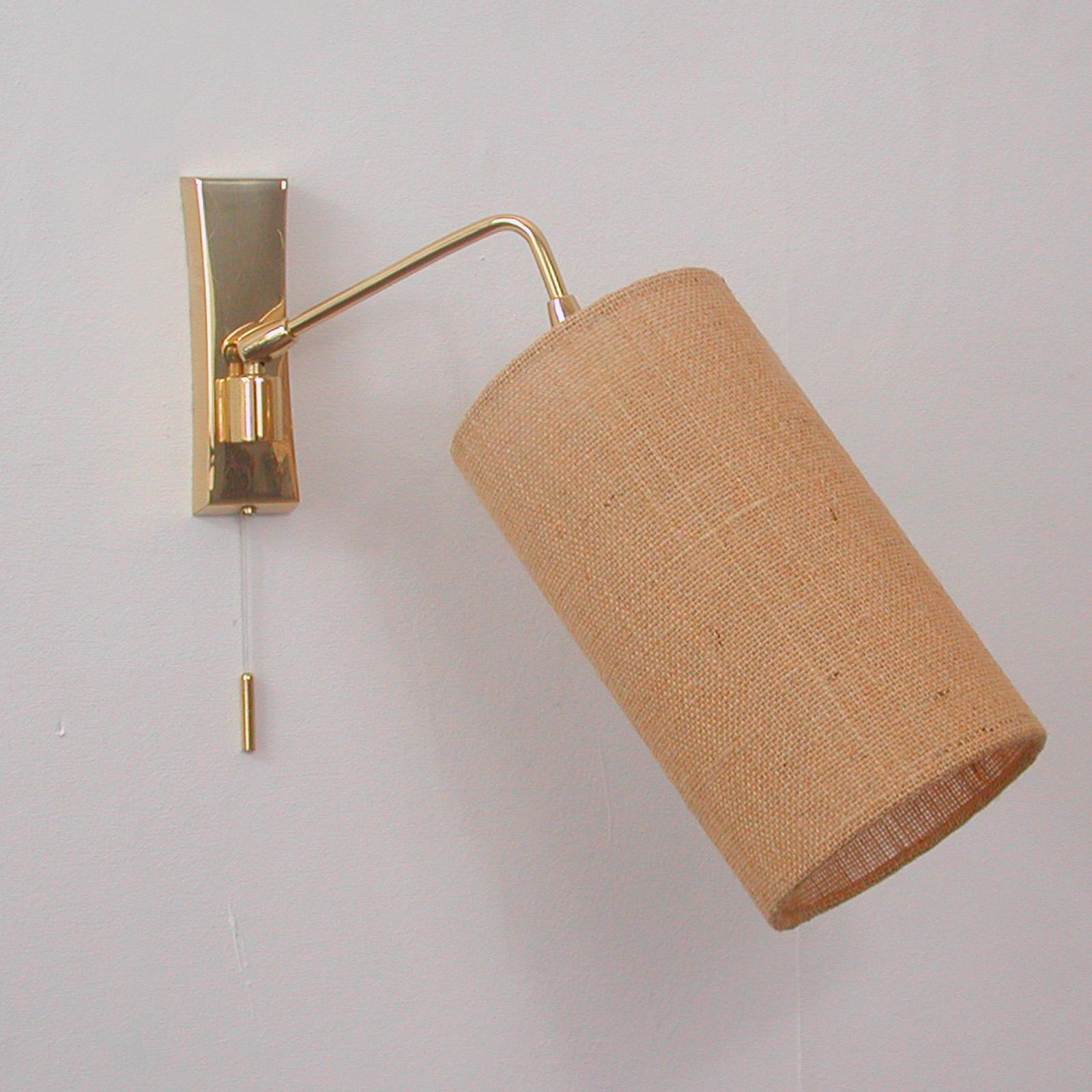Midcentury Brass and Sisal Adjustable Sconce, Kalmar Attributed., Austria, 1960s For Sale 6