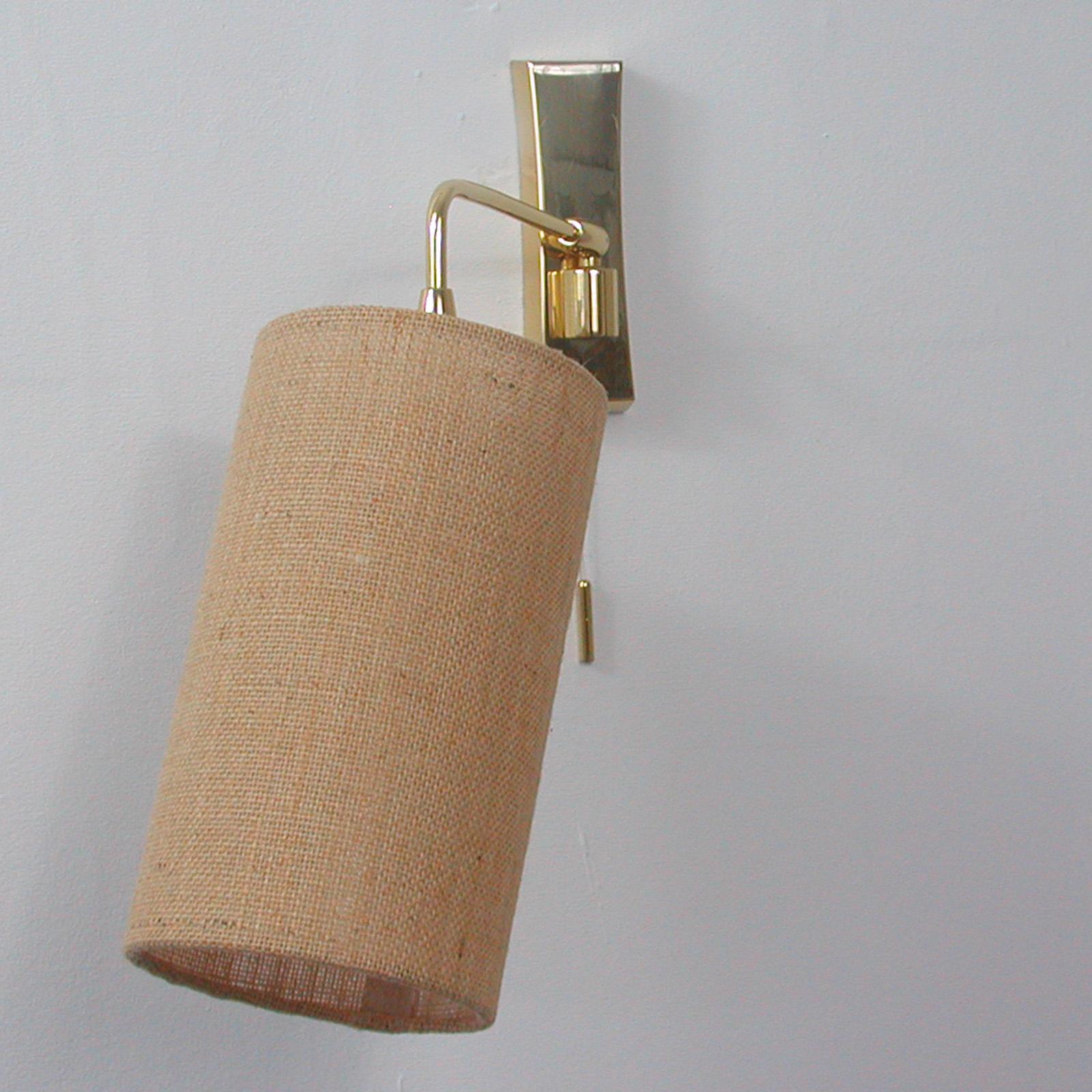 Midcentury Brass and Sisal Adjustable Sconce, Kalmar Attributed., Austria, 1960s For Sale 7