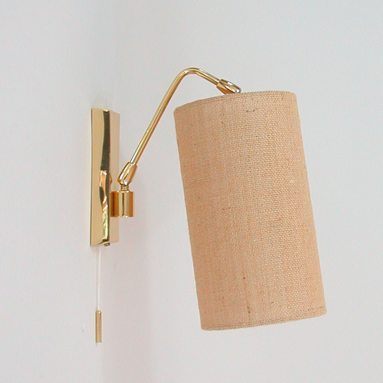 Midcentury Brass and Sisal Adjustable Sconce, Kalmar Attributed., Austria, 1960s For Sale 9