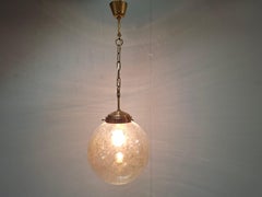 Midcentury Brass and Smoked Bubble Glass Pendant by Kamenický Šenov, 1960s