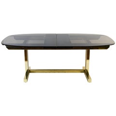 Midcentury Brass and Smoked Glass Dining Table