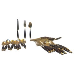 Midcentury Brass and Teak Cutlery Set by Frigast 1960s, Set of 30