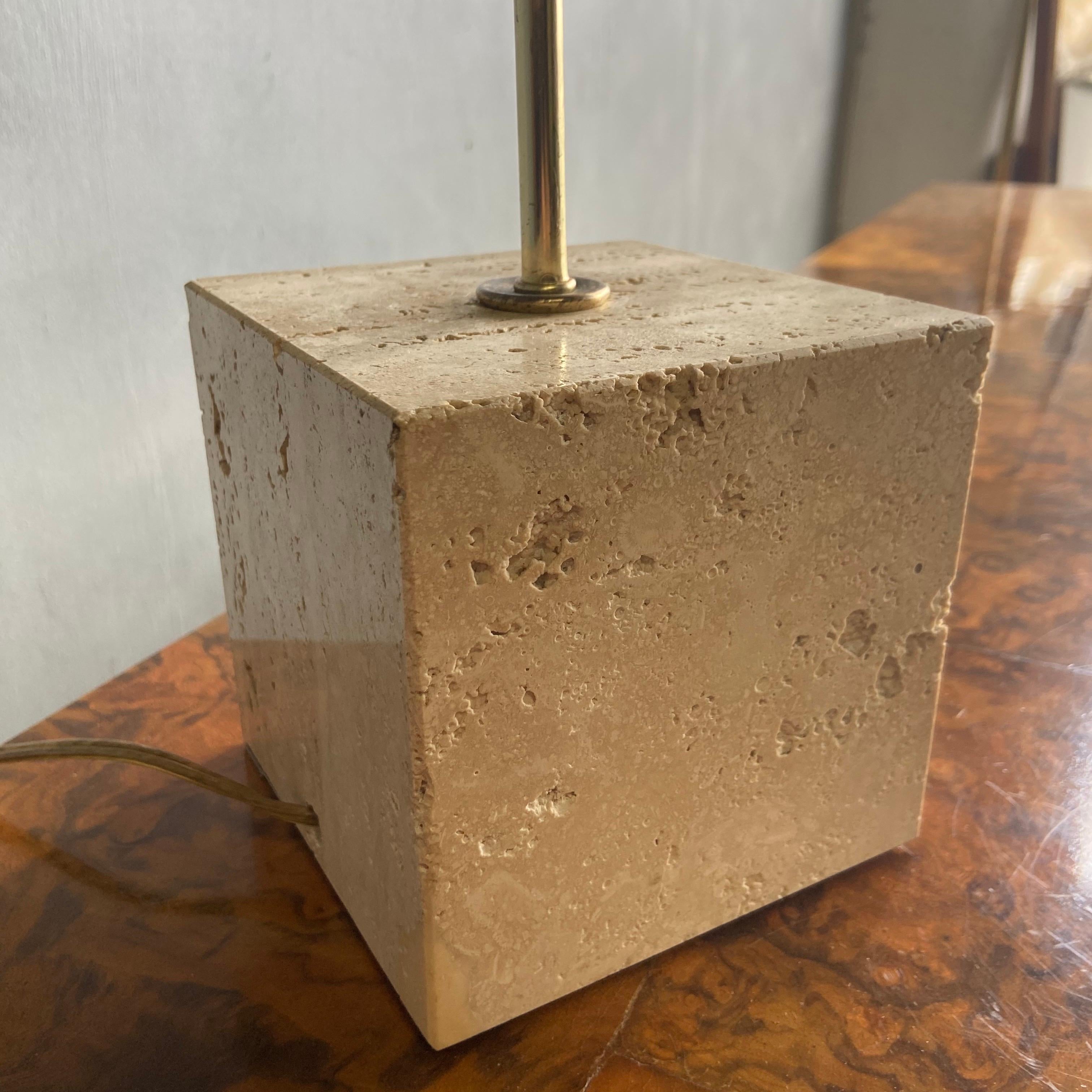 Midcentury Brass and Travertine Arc Table Lamp by Harvey Guzzini 2