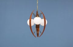 Midcentury Brass and Walnut Chandelier