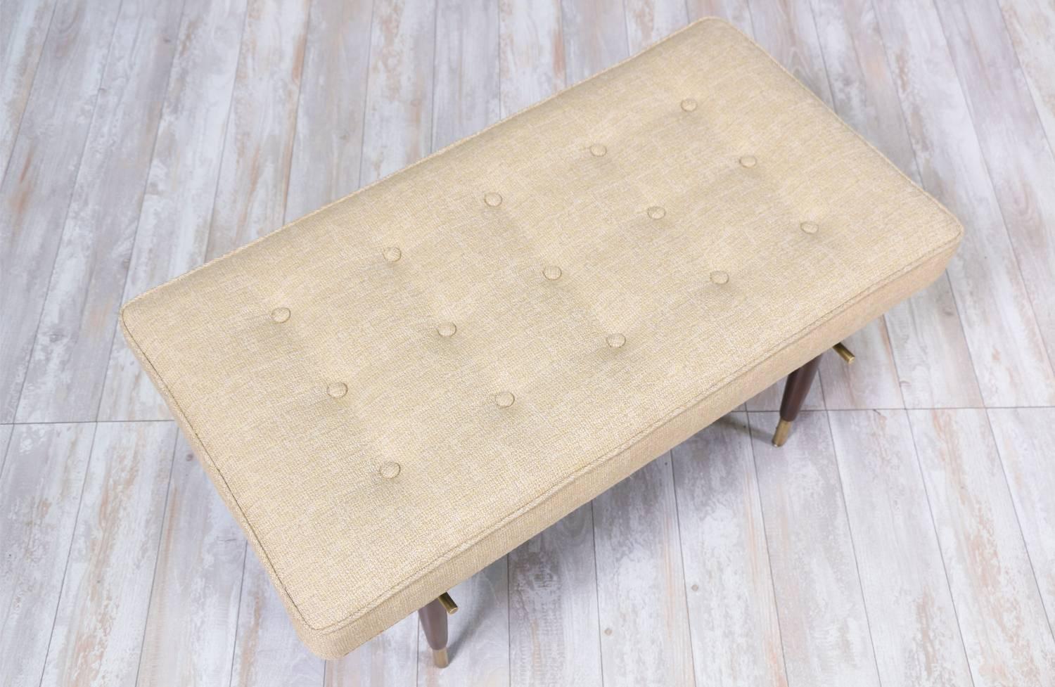 Midcentury Brass and Walnut Tufted Bench 3
