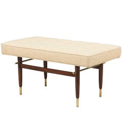 Midcentury Brass and Walnut Tufted Bench