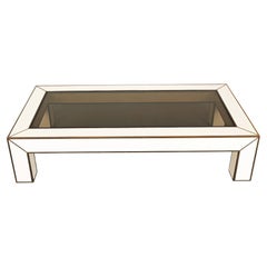 Vintage Midcentury Brass and White Formica Italian Coffee Table Willy Rizzo Style, 1970s
