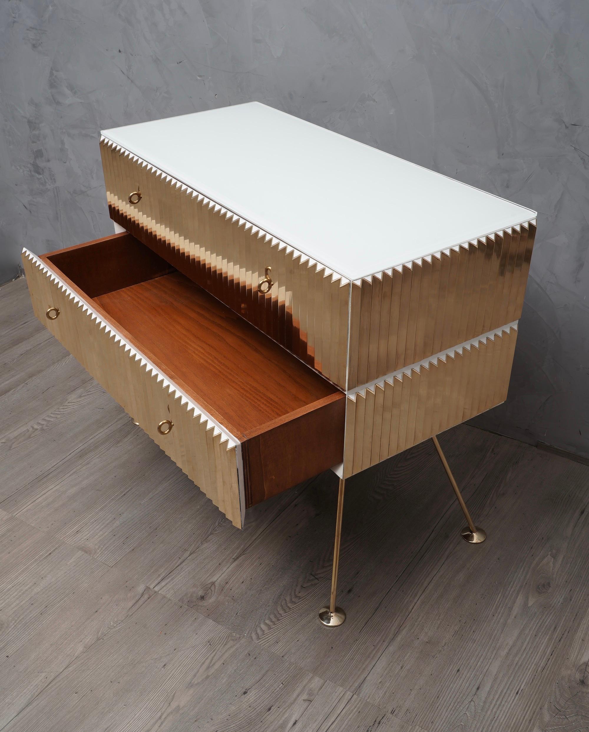 Midcentury Brass and White Glass Commodes, 1980 1