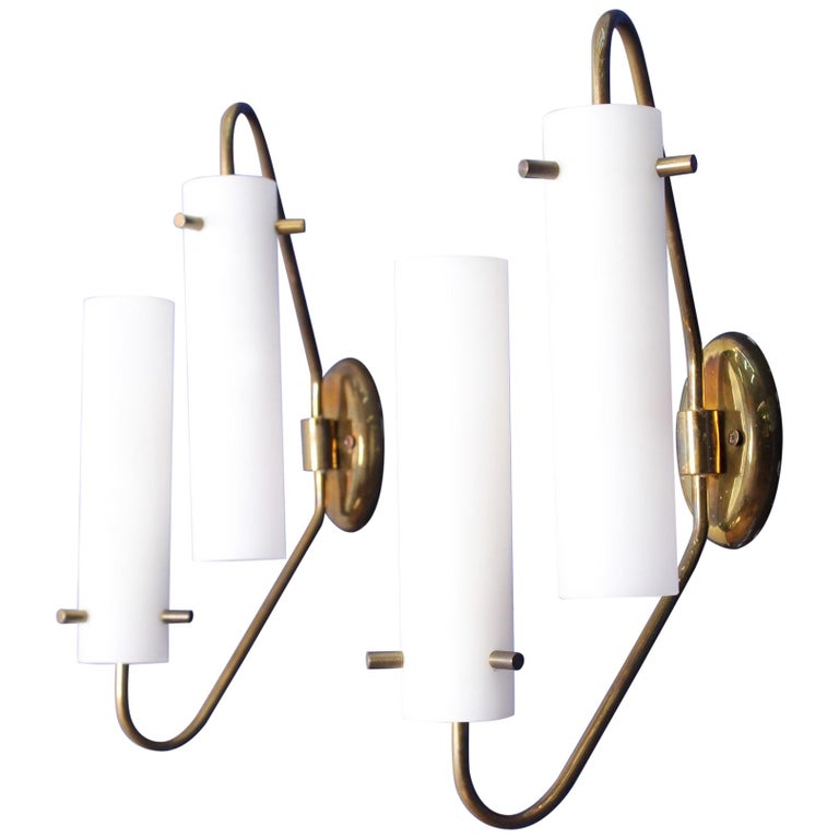 Midcentury Brass And White Glass Vintage Italian Wall Sconces 1950 For Sale At 1stdibs