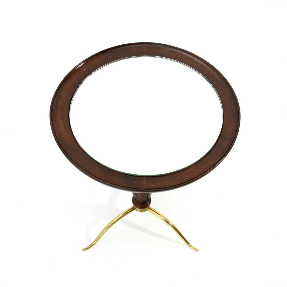Mid-Century Modern Midcentury Brass and Wood Side Table, 1940s For Sale