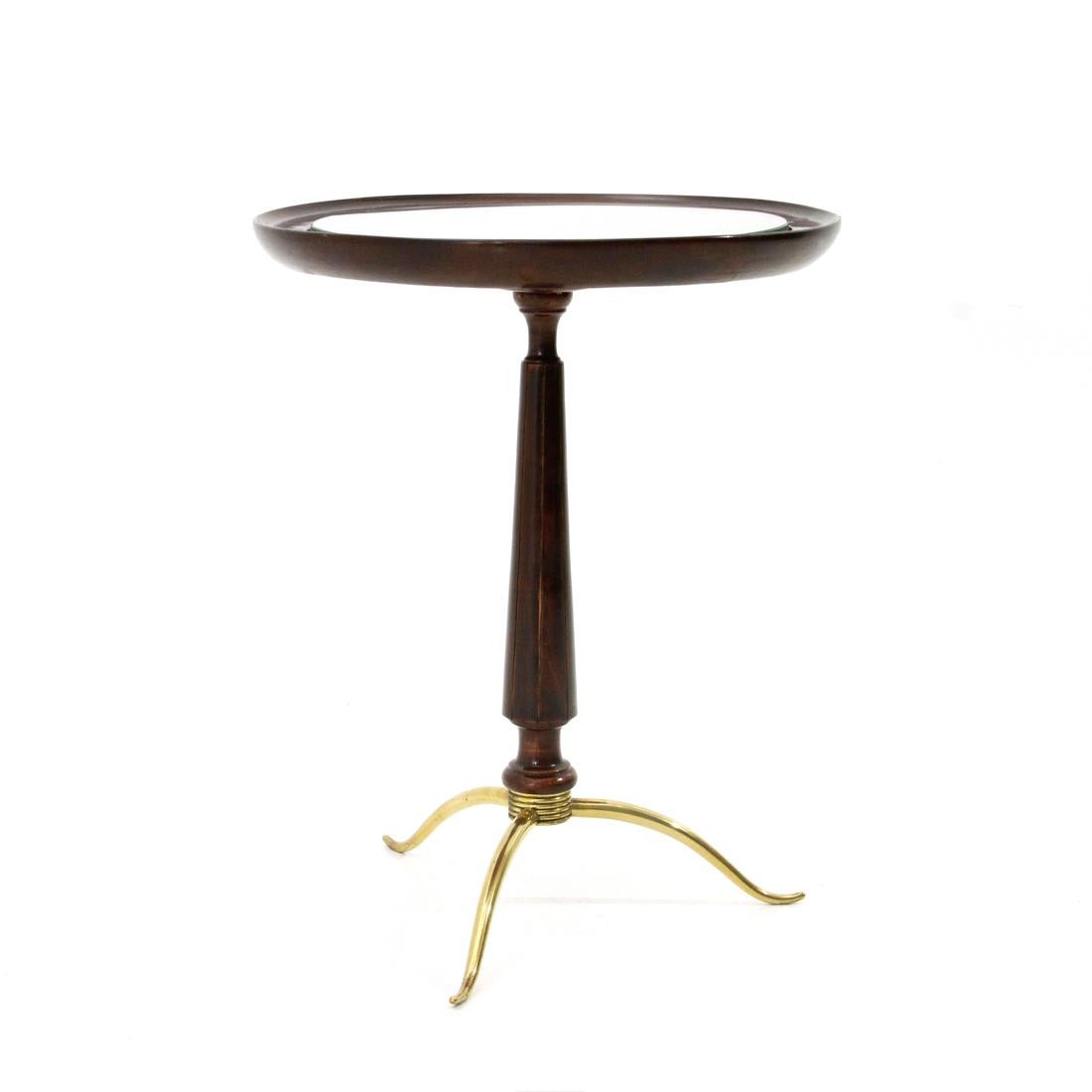 Midcentury Brass and Wood Side Table, 1940s In Good Condition For Sale In Savona, IT