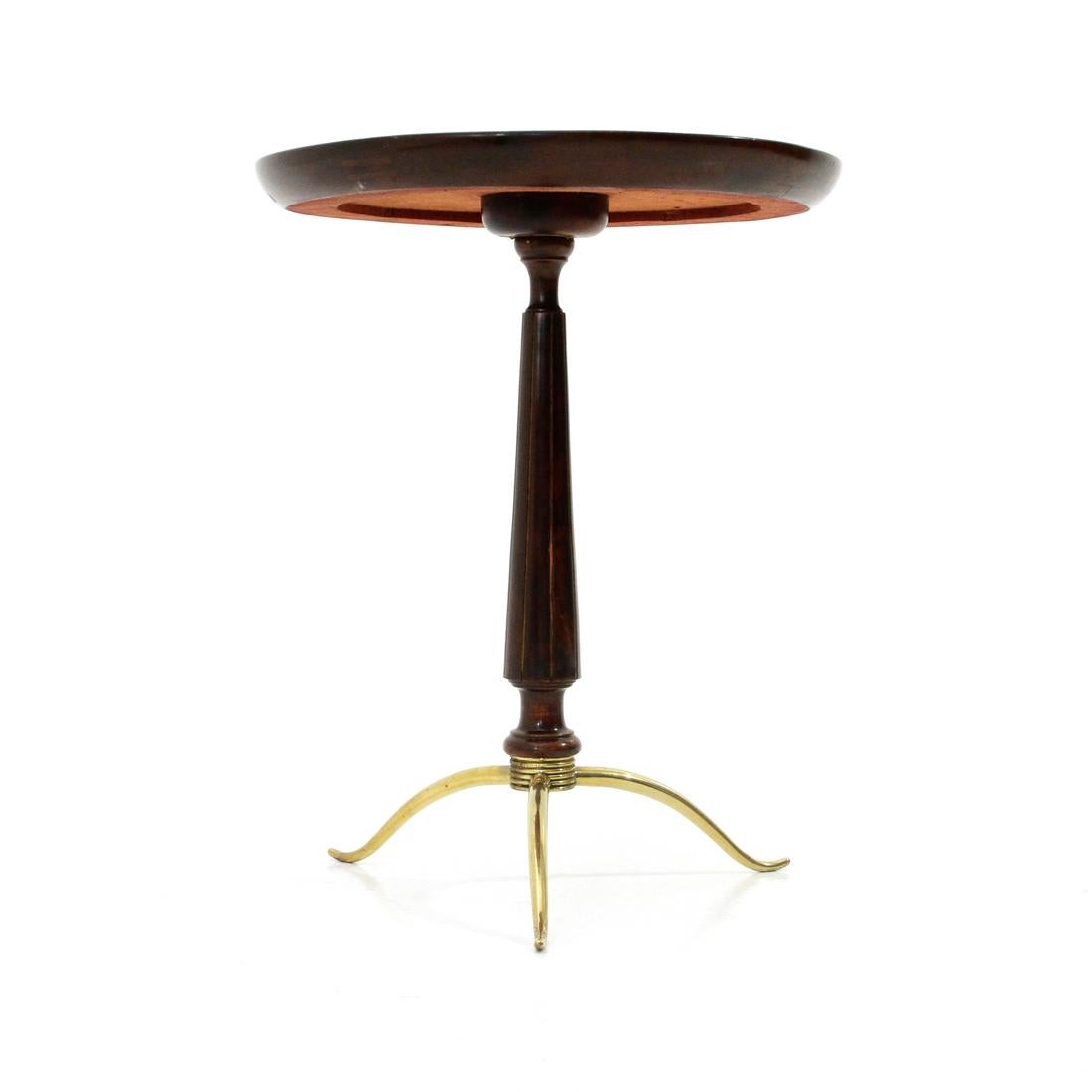 Mid-20th Century Midcentury Brass and Wood Side Table, 1940s For Sale