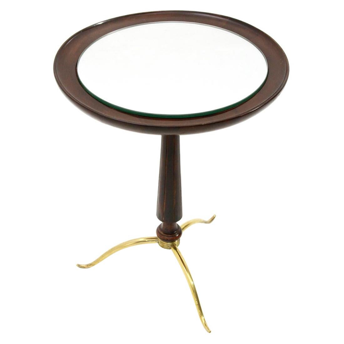 Midcentury Brass and Wood Side Table, 1940s For Sale