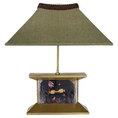 Retro Mid-century Brass Aquarium Light Up Lamp w/ Shade