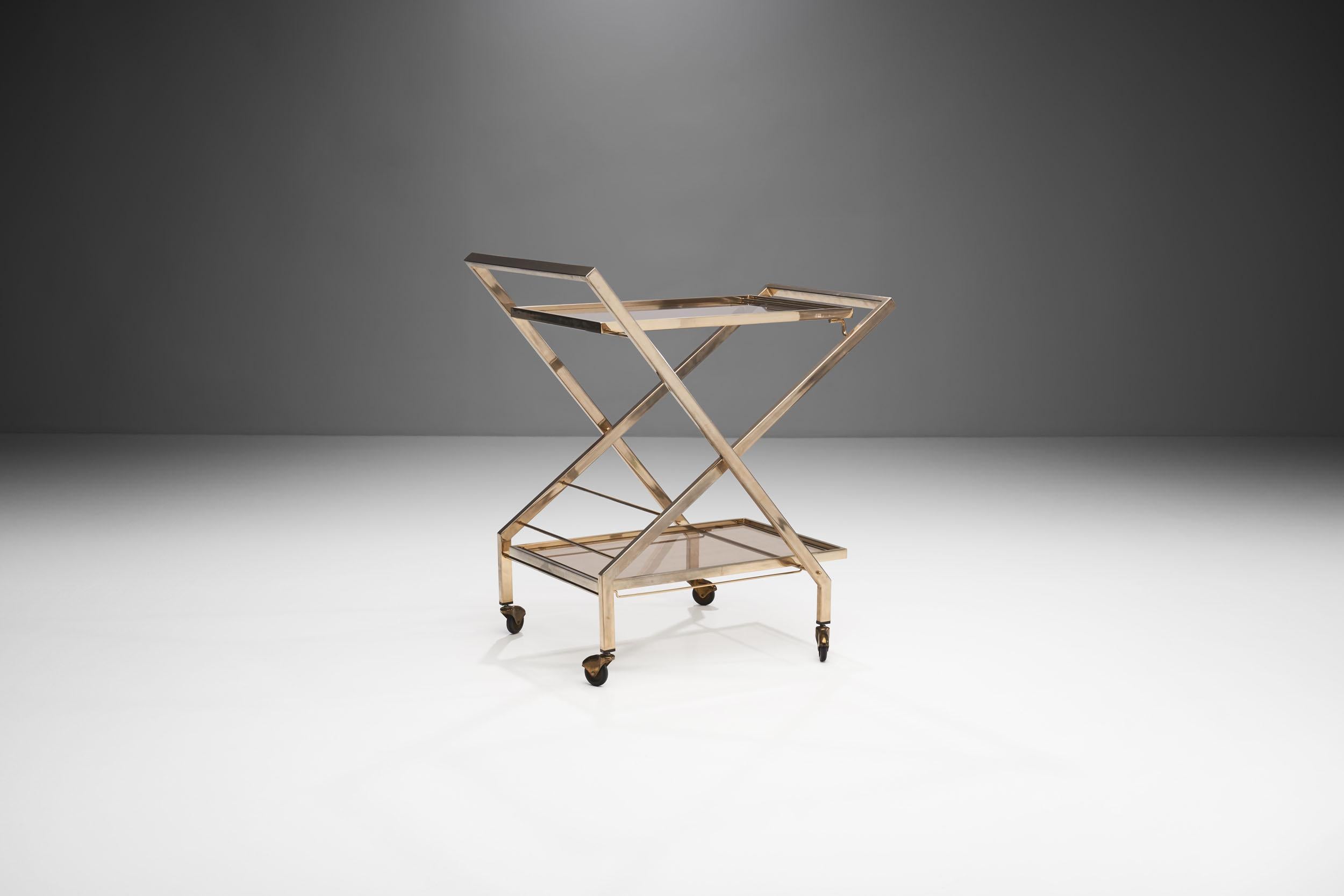 Midcentury Brass Bar Cart by Guy Lefevre Attributed for Maison Jansen, France In Good Condition In Utrecht, NL